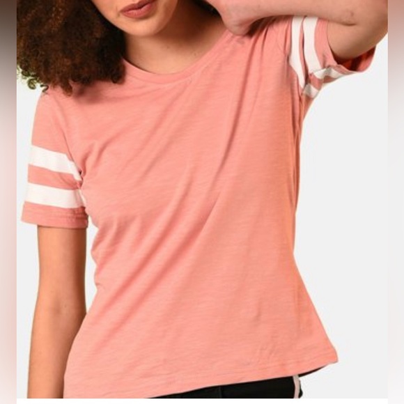 Campus Sutra Women Casual T-Shirt Sz Small Pink/White Arm Stripes New with Tags - Picture 5 of 6
